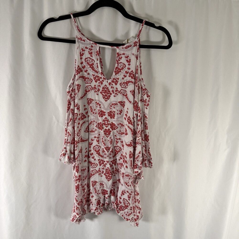 Weekend Suzanne Betro Blouse Women's Medium White Floral Cold Shoulder 3/4 Slv